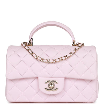 Chanel Mini Rectangular Flap Bag With Top Handle Light Pink Lambskin Light Gold Hardware