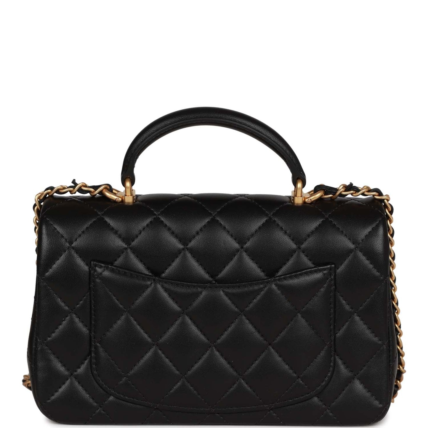 Chanel Mini Rectangular Flap With Top Handle Black Lambskin Antique Gold Hardware