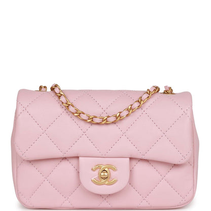 Chanel Mini Rectangular Flap Bag With Heart Chain Pink Lambskin Antique Gold Hardware