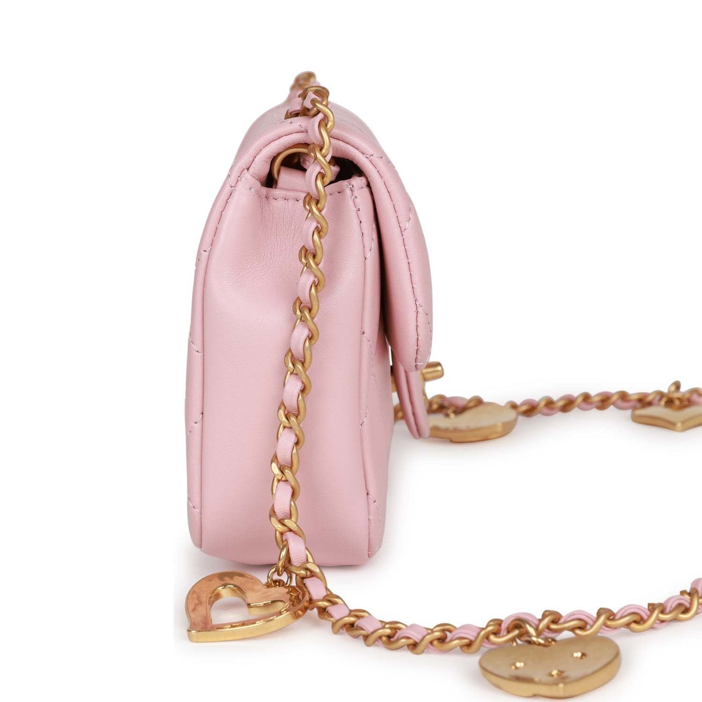 Chanel Mini Rectangular Flap Bag With Heart Chain Pink Lambskin Antique Gold Hardware