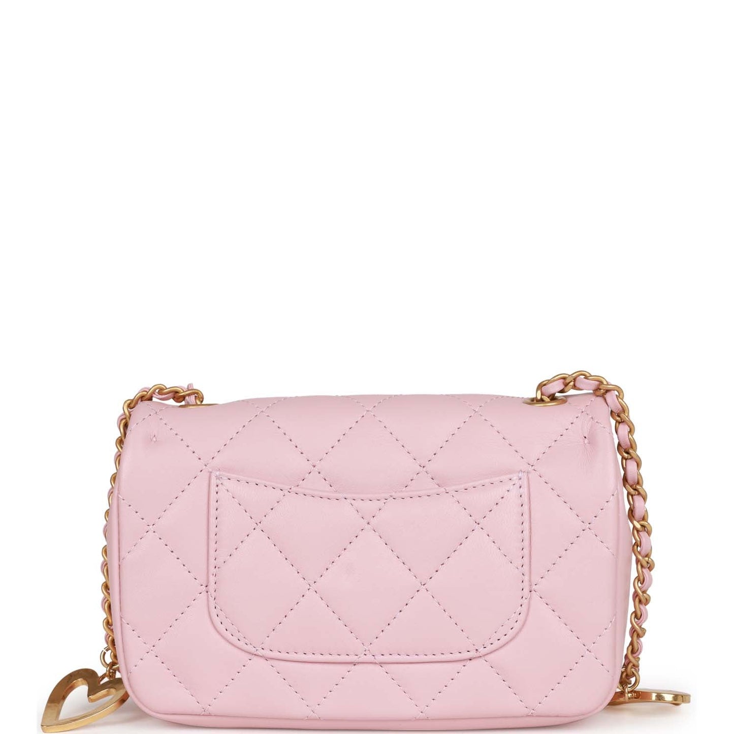 Chanel Mini Rectangular Flap Bag With Heart Chain Pink Lambskin Antique Gold Hardware