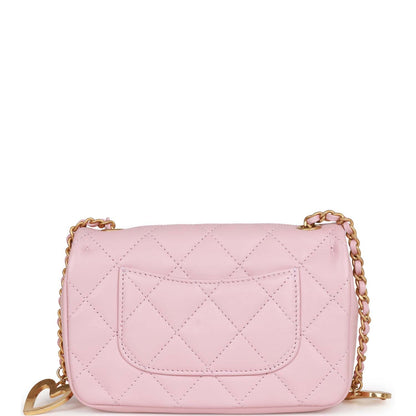 Chanel Mini Rectangular Flap Bag With Heart Chain Pink Lambskin Antique Gold Hardware