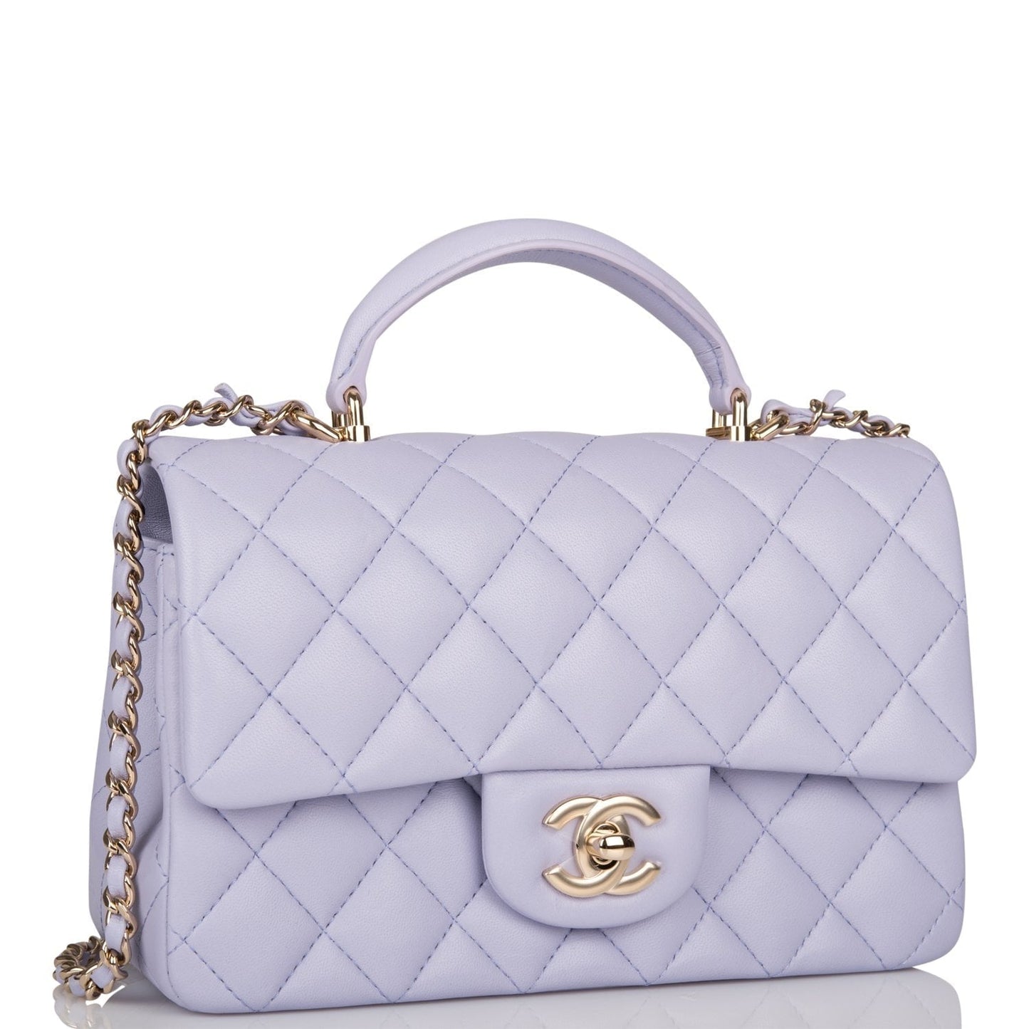 Chanel Mini Rectangular Flap With Top Handle Lavender Lambskin Light Gold Hardware