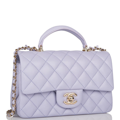 Chanel Mini Rectangular Flap With Top Handle Lavender Lambskin Light Gold Hardware