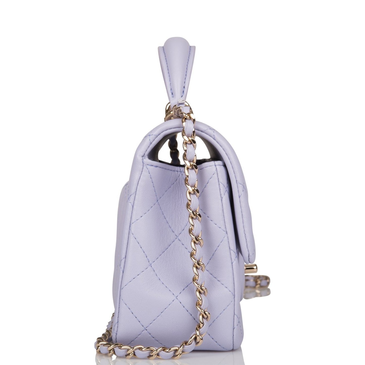 Chanel Mini Rectangular Flap With Top Handle Lavender Lambskin Light Gold Hardware