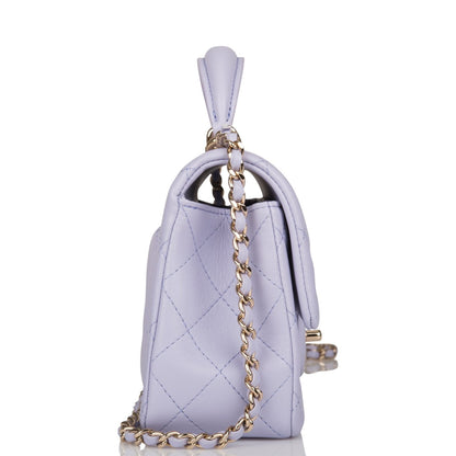 Chanel Mini Rectangular Flap With Top Handle Lavender Lambskin Light Gold Hardware