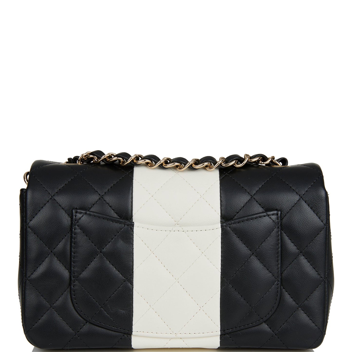 Chanel Mini Rectangular Flap Bag Black And White Lambskin Light Gold Hardware