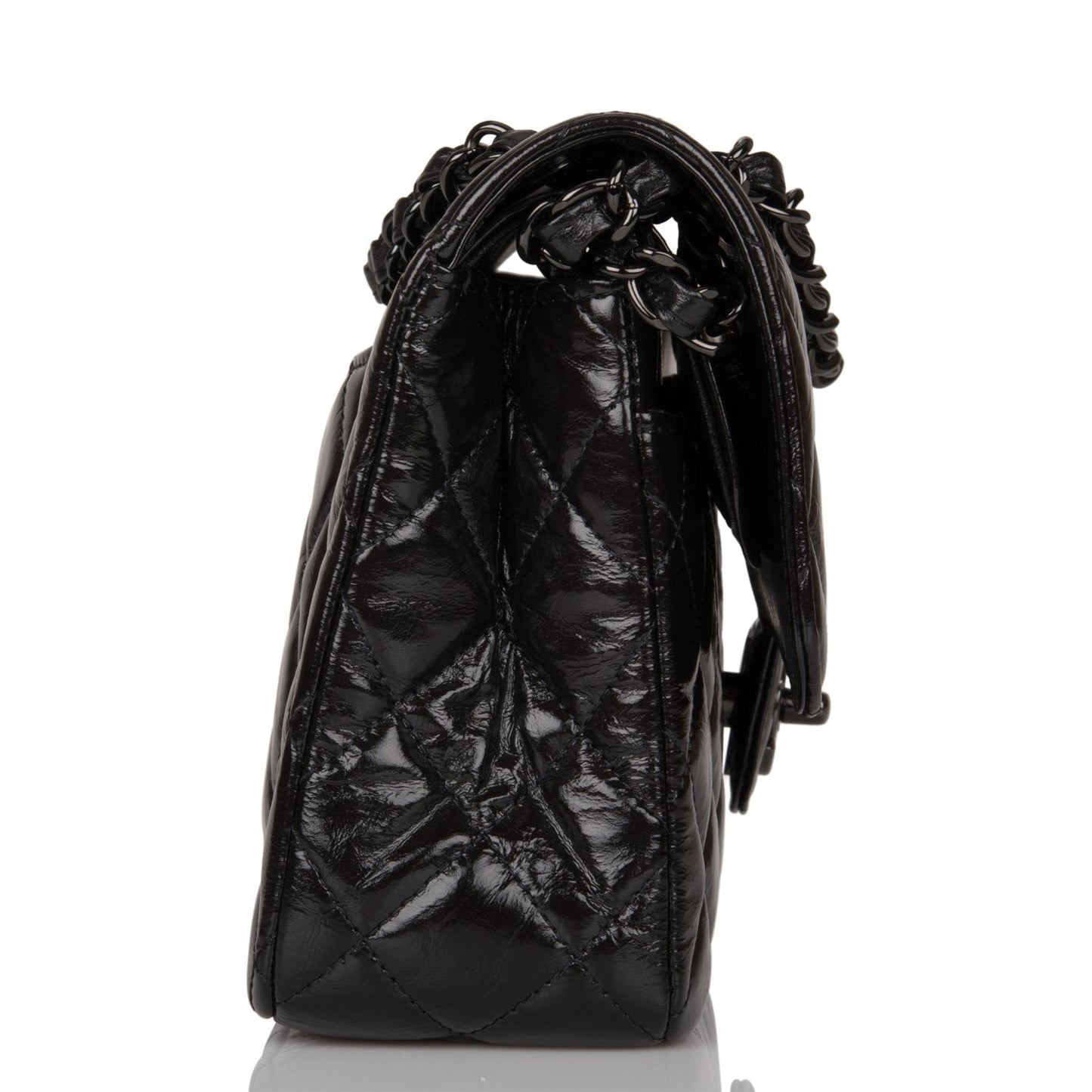 Chanel Small Classic Double Flap Shiny So Black Crumpled Calfskin Black Hardware