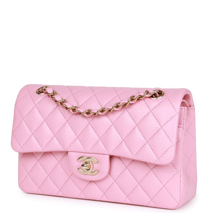 Chanel Small Classic Double Flap Pink Lambskin Light Gold Hardware