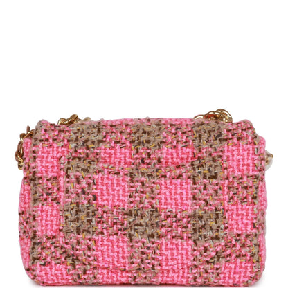 Chanel Small Elegant Chain Flap Bag Pink And Beige Tweed Gold Hardware