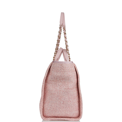 Chanel Large Deauville Shopping Bag Pink Lurex Gold Hardware