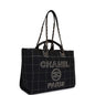 Chanel Large Deauville Shopping Bag Black And White Grid Light Gold Hardware