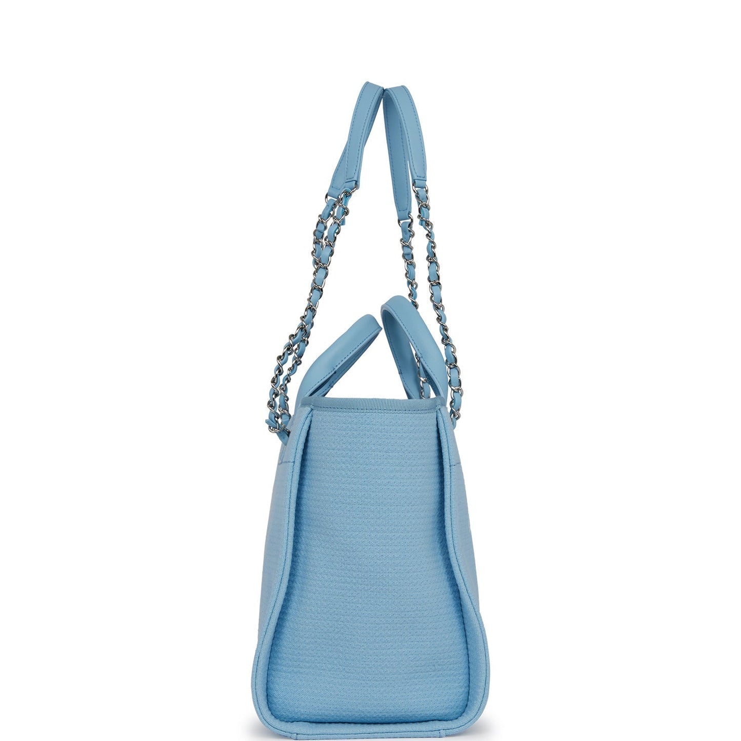 Chanel Small Deauville Shopping Bag Blue Boucle Silver Hardware