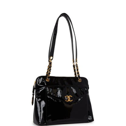 Chanel Tote Bag Black Patent Gold Hardware