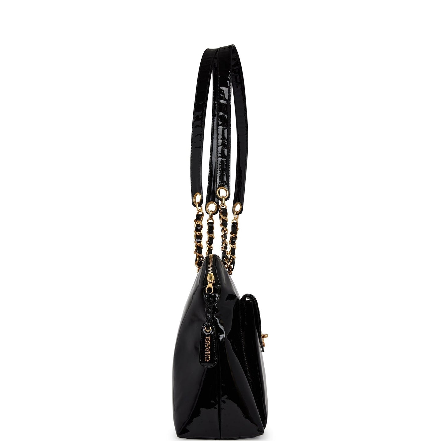 Chanel Tote Bag Black Patent Gold Hardware