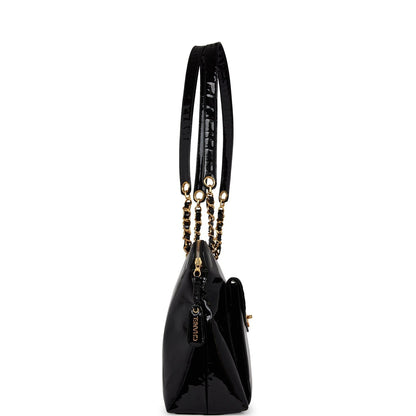 Chanel Tote Bag Black Patent Gold Hardware