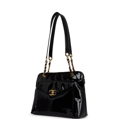 Chanel Tote Bag Black Patent Gold Hardware