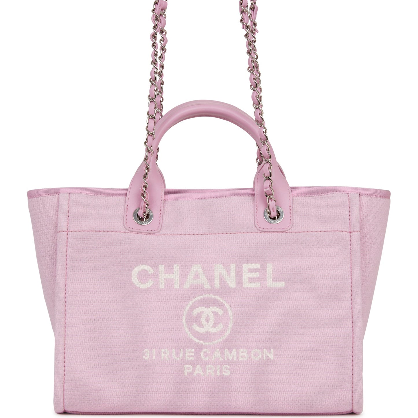Chanel Deauville Leather Silver Tote Bag Leather