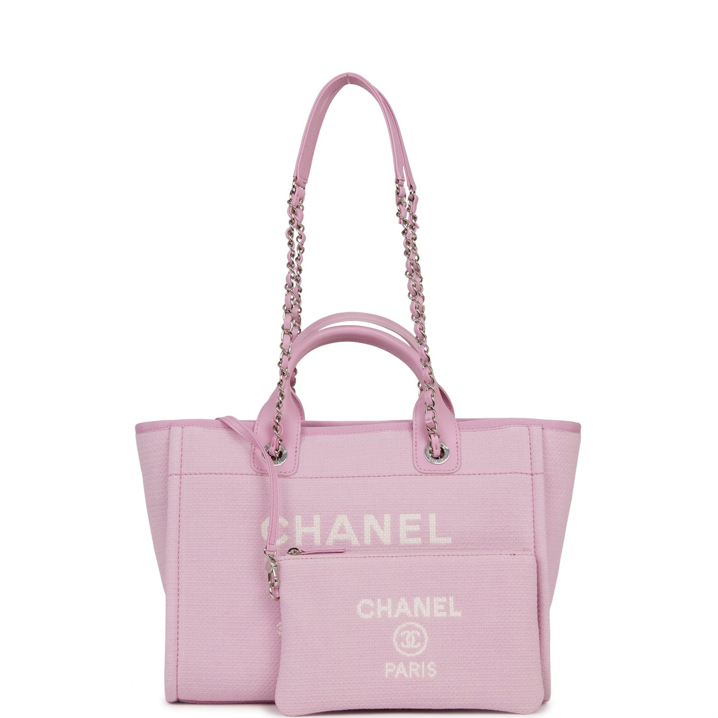 Chanel Deauville Leather Silver Tote Bag Leather