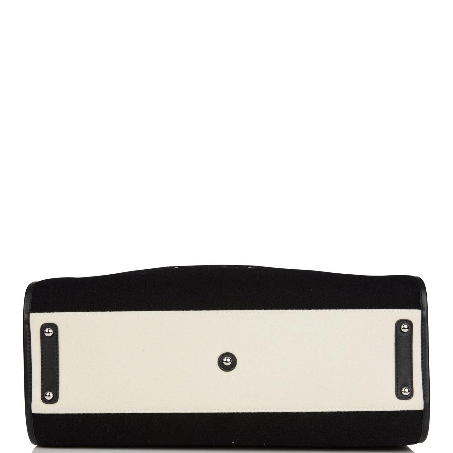 Chanel Large Deauville Shopping Bag Black And White Wool Silver Hardware
