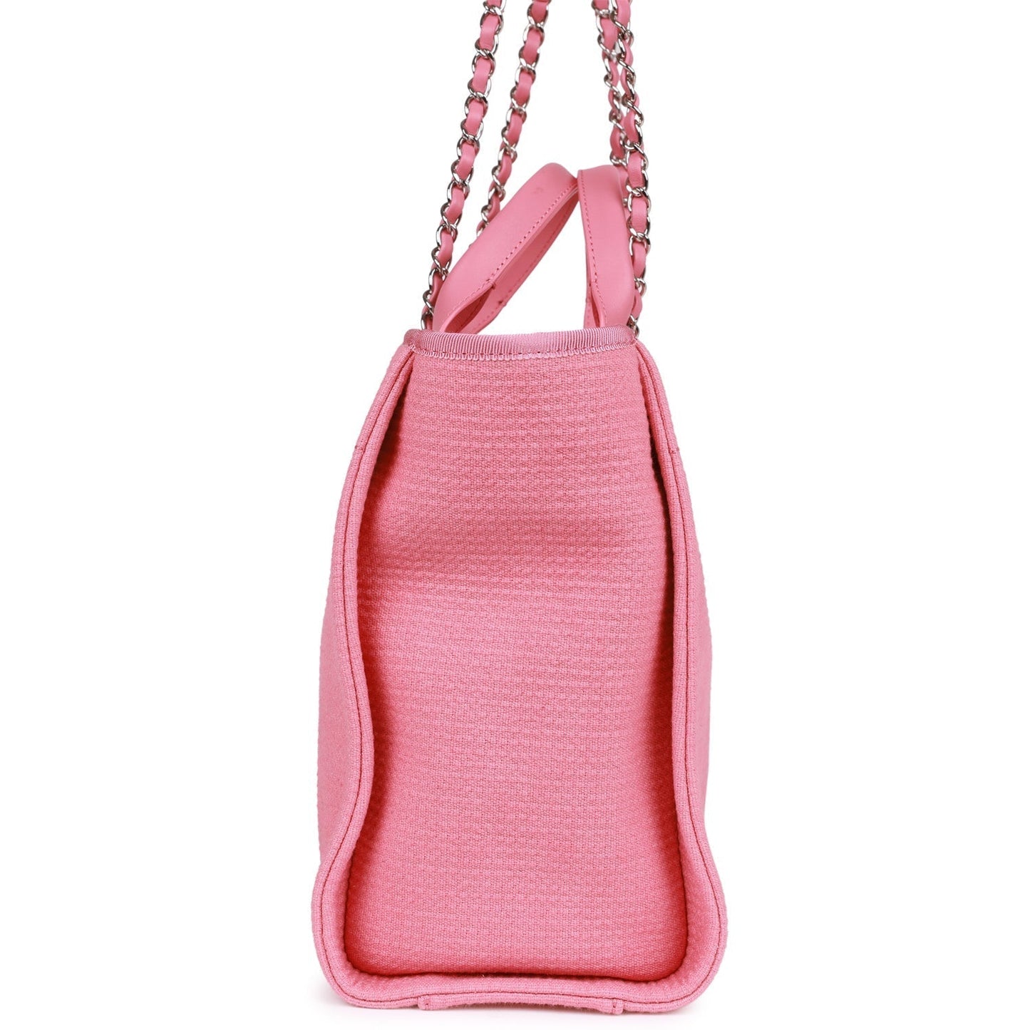 Chanel Small Deauville Shopping Bag Pink Boucle Silver Hardware