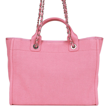 Chanel Small Deauville Shopping Bag Pink Boucle Silver Hardware