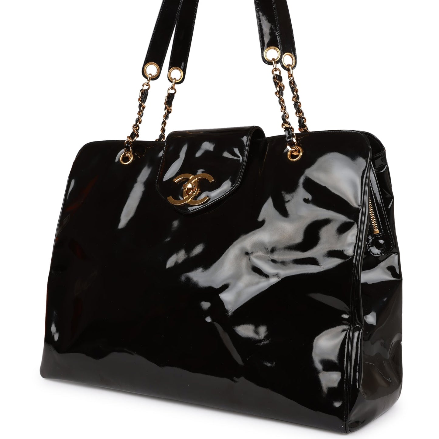 Chanel Supermodel Weekender Tote Bag Black Patent Gold Hardware