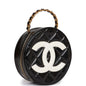 Chanel Round Vanity Bag Black And White Patent Leather Antique Gold Hardware
