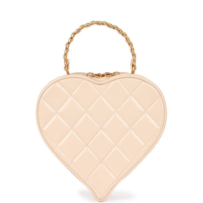 Chanel Heart Vanity Bag Beige And Black Patent Antique Gold Hardware