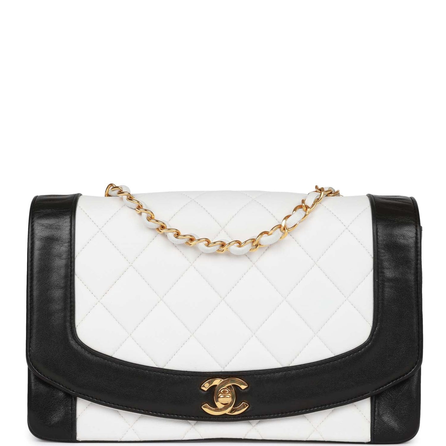 Chanel Medium Diana Flap Bag White And Black Lambskin Gold Hardware