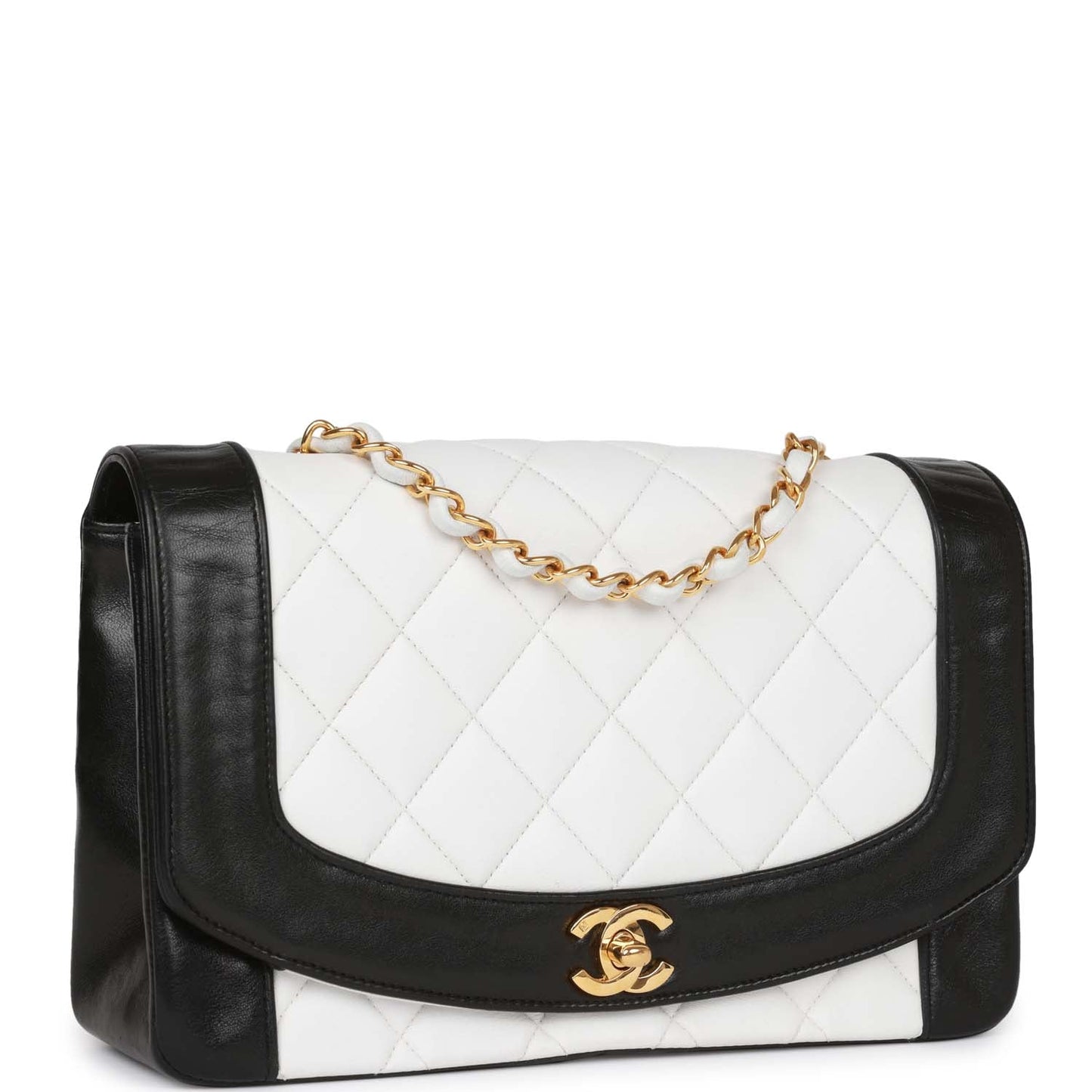 Chanel Medium Diana Flap Bag White And Black Lambskin Gold Hardware
