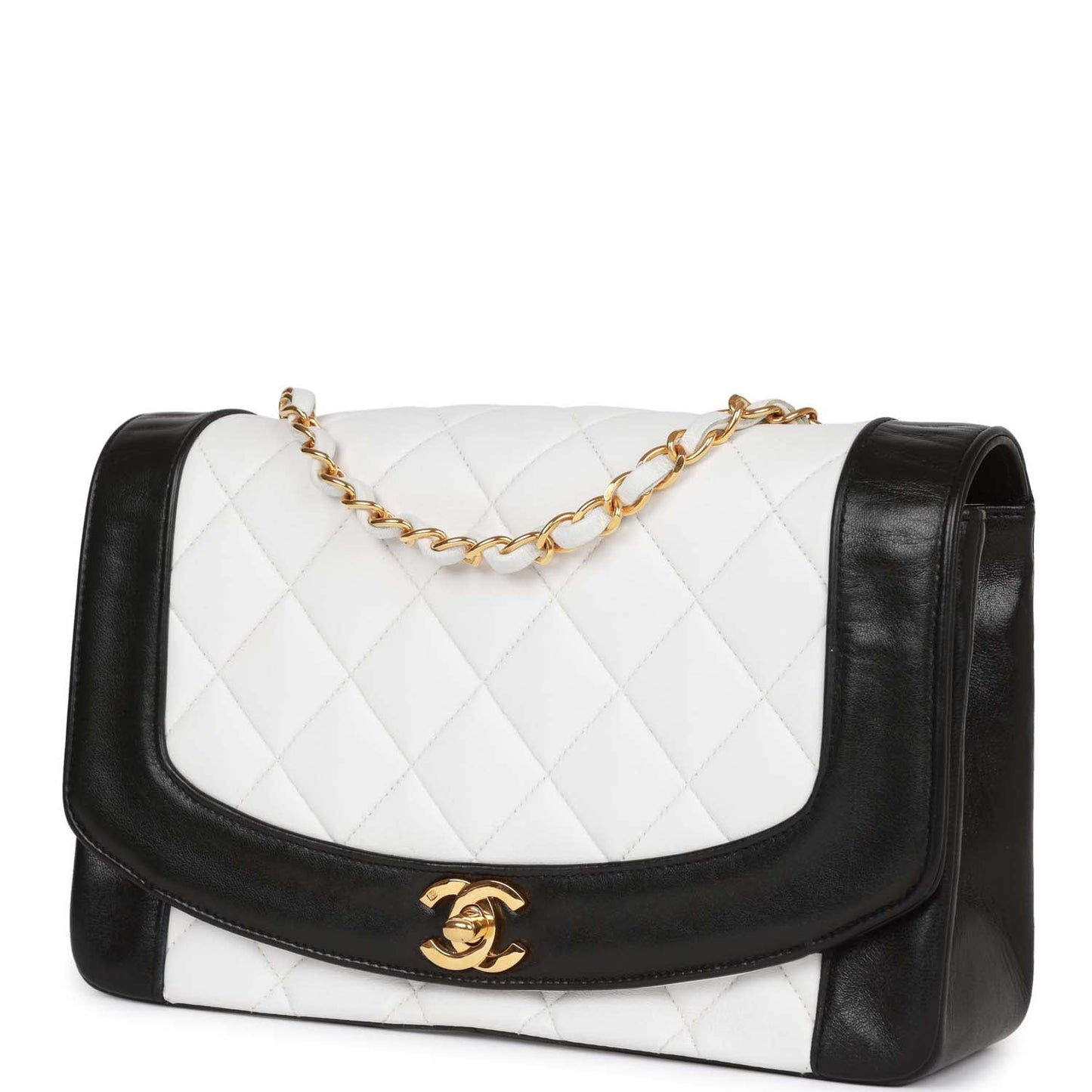 Chanel Medium Diana Flap Bag White And Black Lambskin Gold Hardware