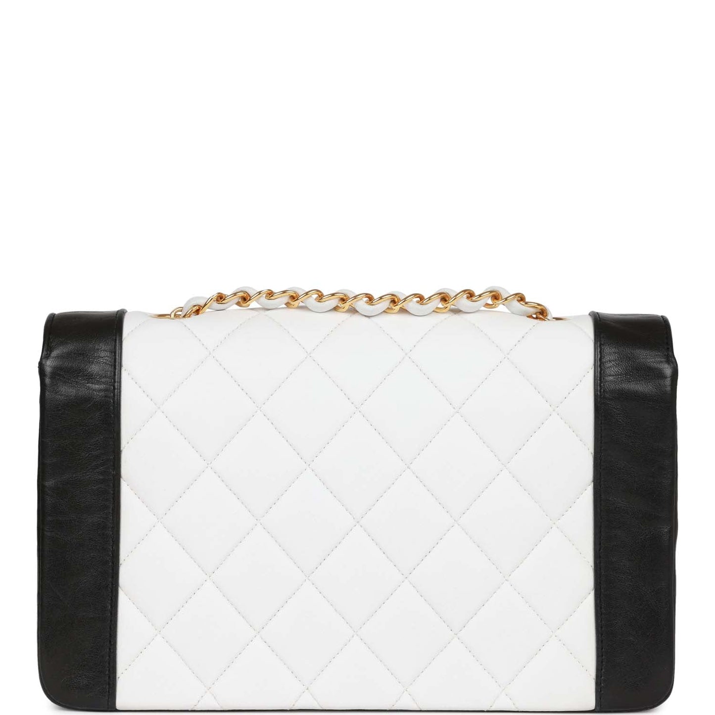 Chanel Medium Diana Flap Bag White And Black Lambskin Gold Hardware