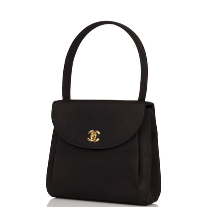Chanel Mini Kelly Bag Black Satin Gold Hardware