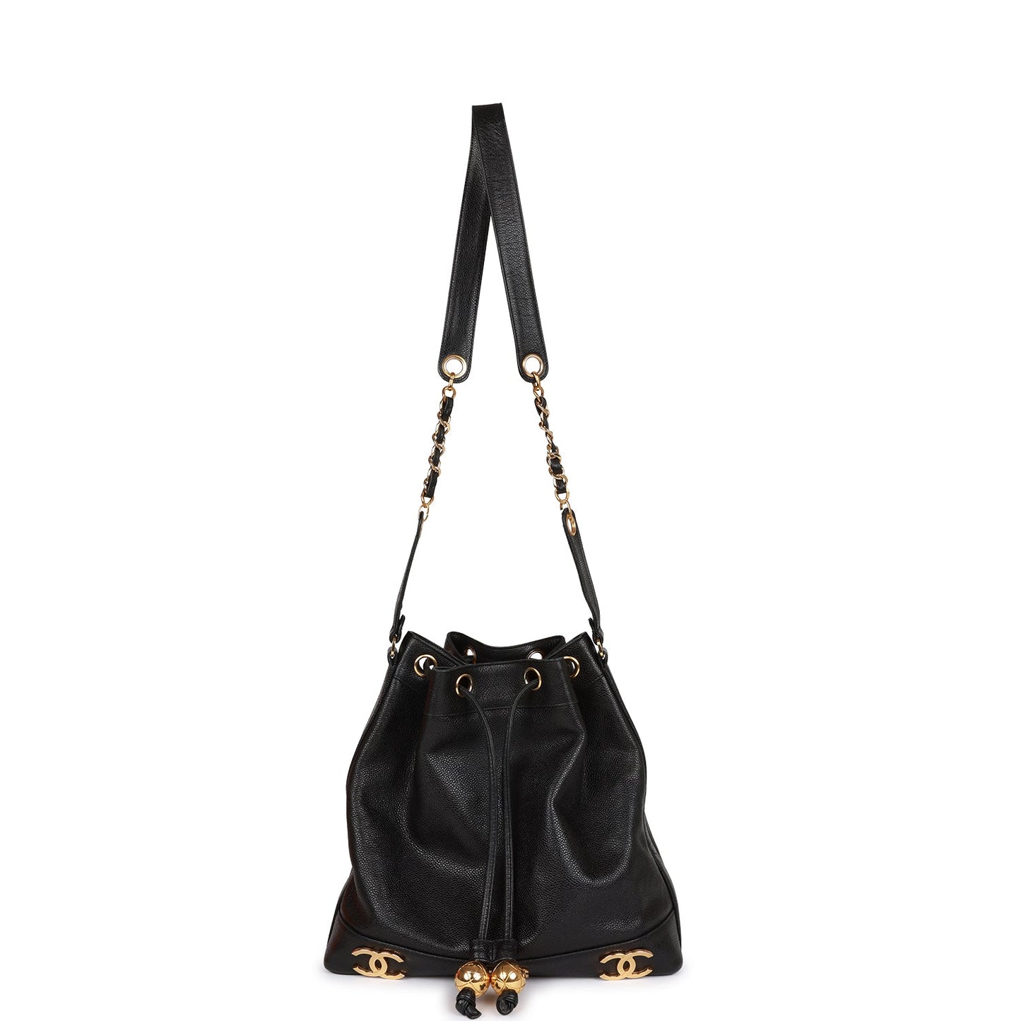 Chanel Cc Bucket Bag Black Caviar Gold Hardware