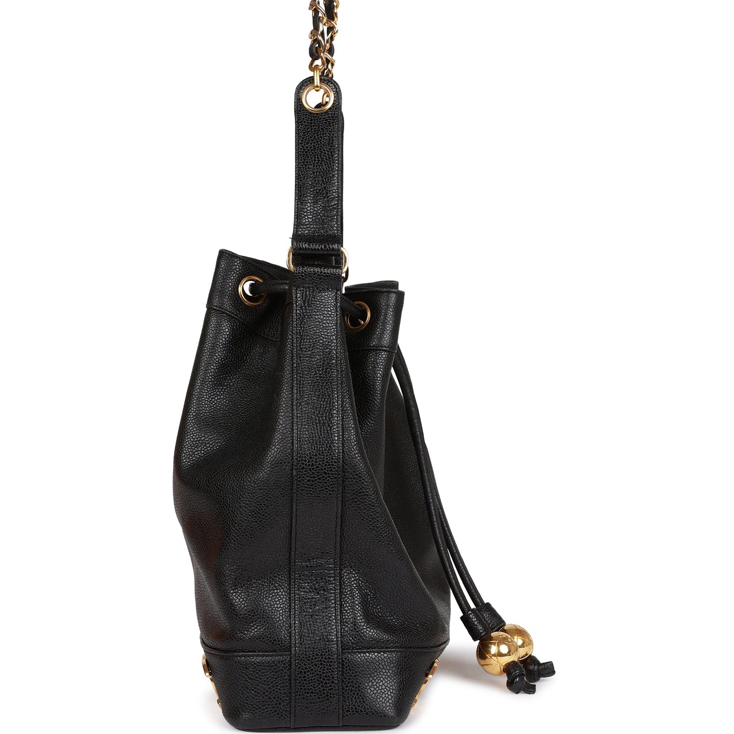 Chanel Cc Bucket Bag Black Caviar Gold Hardware
