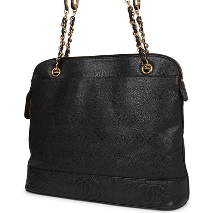 Chanel Triple Cc Tote Bag Black Caviar Gold Hardware