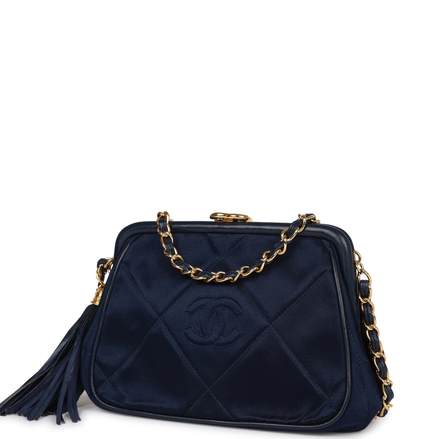 Chanel Frame Tassel Bag Navy Satin Gold Hardware