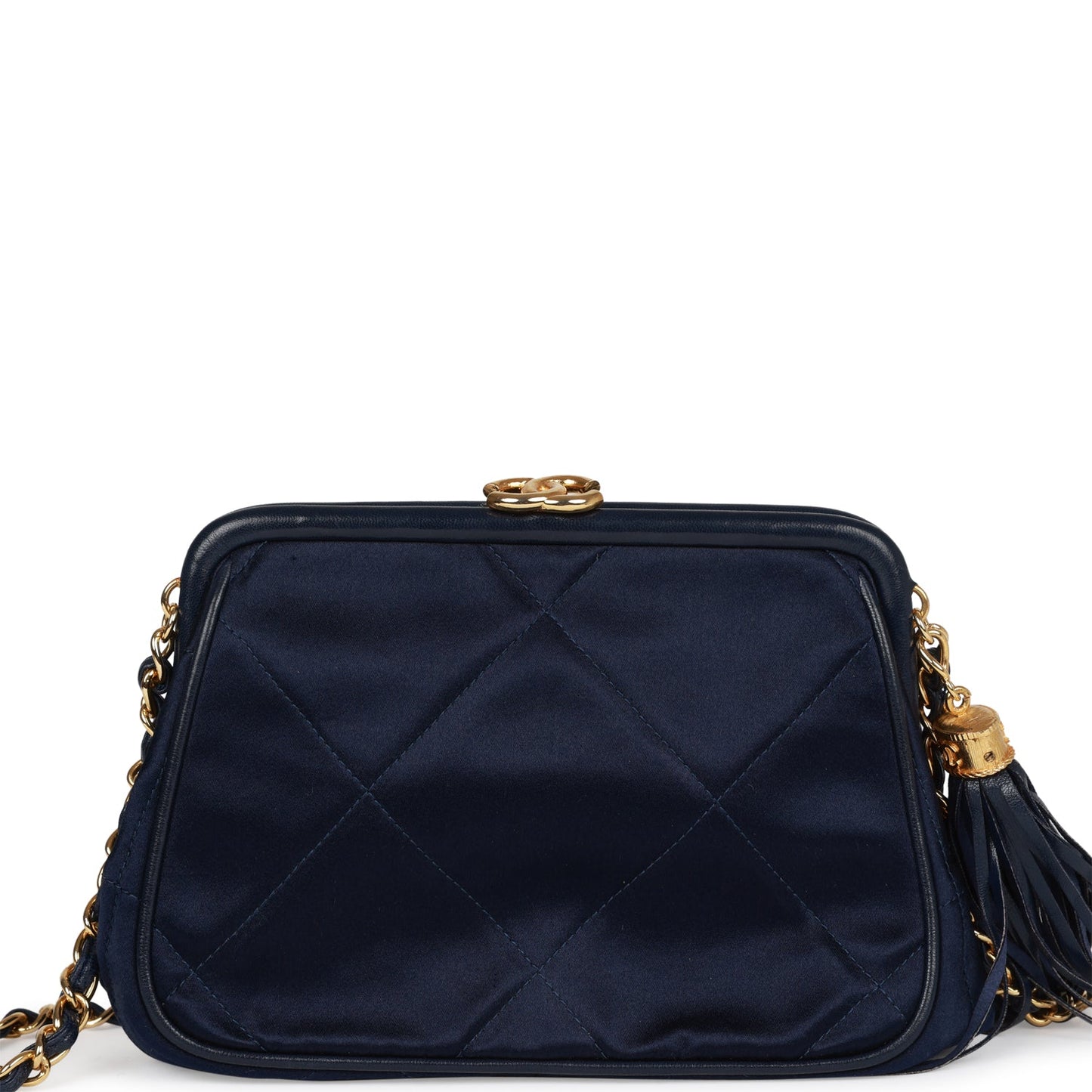 Chanel Frame Tassel Bag Navy Satin Gold Hardware