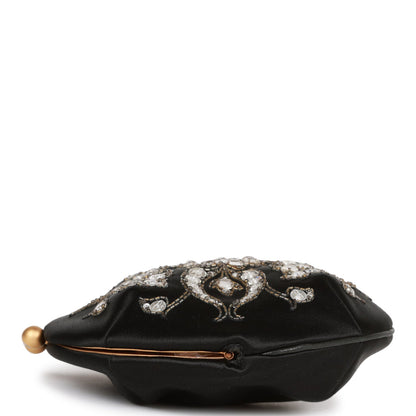 Chanel Clutch Bag Black Satin Embellished Antique Gold Hardware