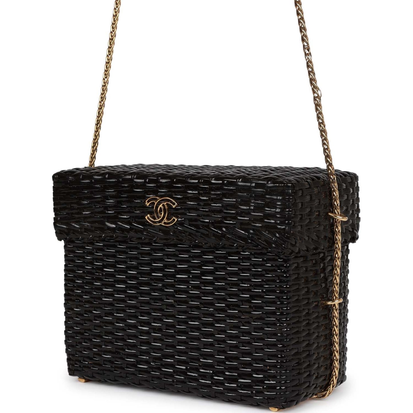 Chanel Wicker Picnic Basket Bag Black Gold Hardware