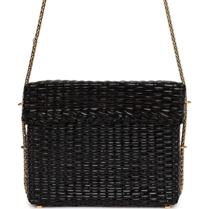 Chanel Wicker Picnic Basket Bag Black Gold Hardware