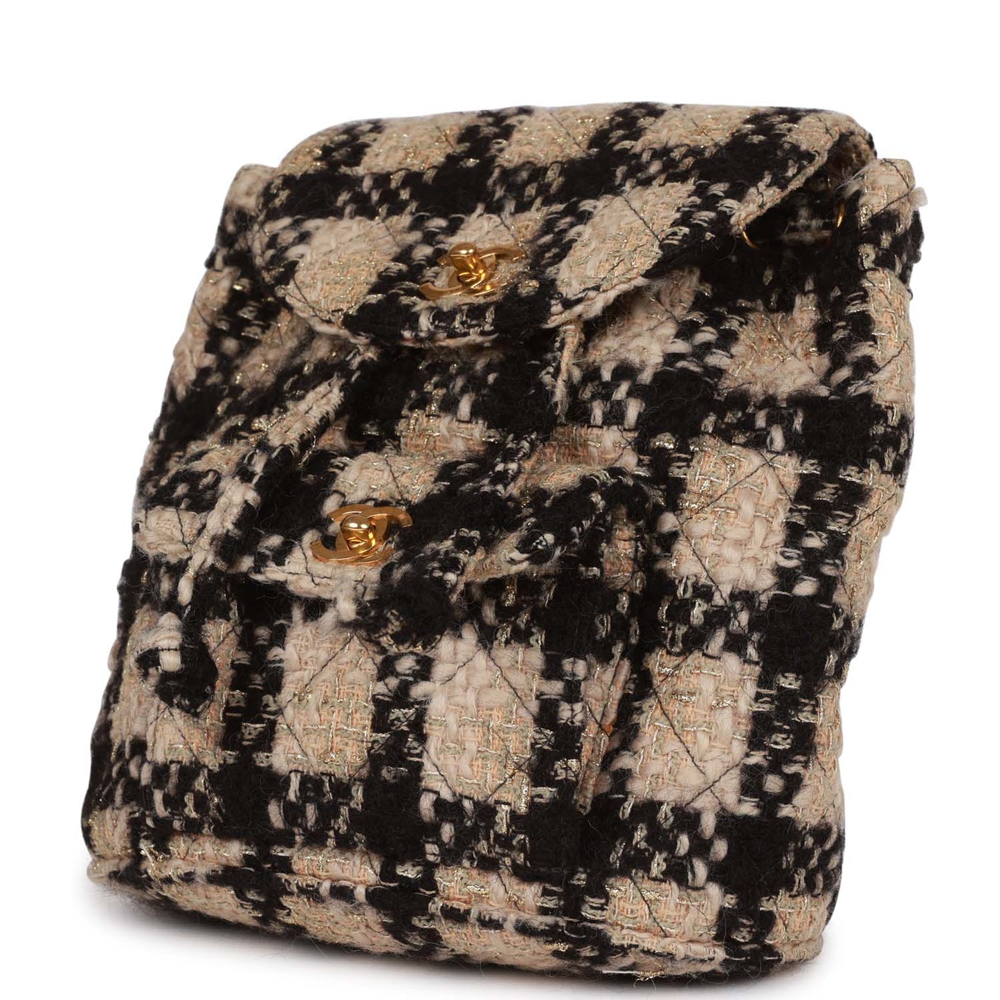 Chanel Duma Backpack Beige And Black Tweed Gold Hardware
