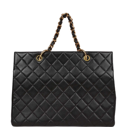 Chanel Grand Cc Timeless Tote Bag Black Lambskin Gold Hardware