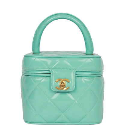 Chanel Vanity Heart Mirror Bag Turquoise Patent Gold Hardware
