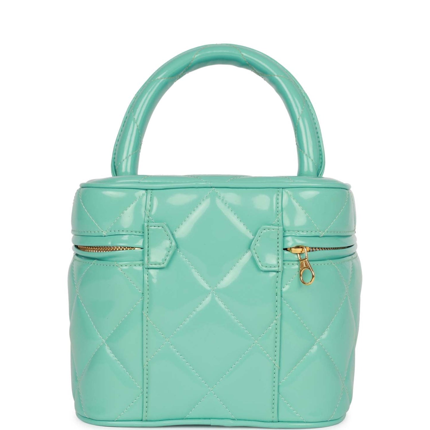 Chanel Vanity Heart Mirror Bag Turquoise Patent Gold Hardware
