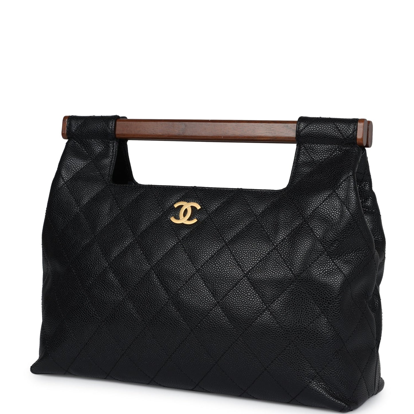 Chanel Wood Top Handle Bag Black Caviar Gold Hardware