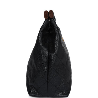 Chanel Wood Top Handle Bag Black Caviar Gold Hardware