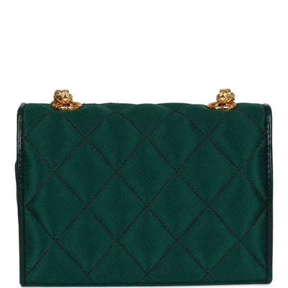 Chanel Mini Camellia Flap Bag Green Satin Gold Hardware