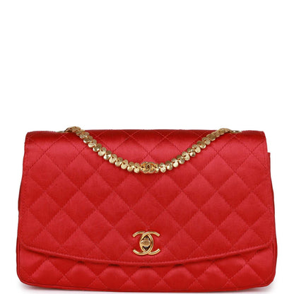 Chanel Flap Bag Red Satin Gold Hardware